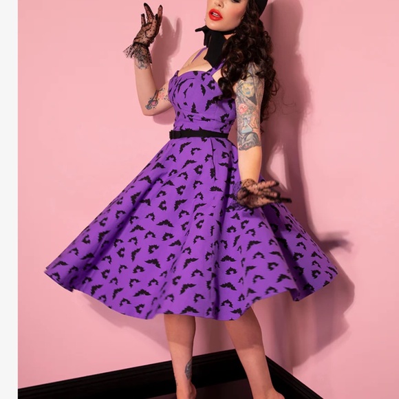 MANEATER SWING DRESS IN BAT PRINT - VIXEN BY MICHELINE PITT - Picture 3 of 12